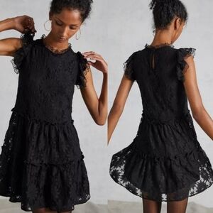 NEW Anthropologie Blue Tassel Tiered Lace Tunic Dress Black